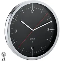 Blomus Crono Funkuhr, horloge murale, horloge, avec cadran, acier inoxydable mat, verre transparent, noir, Ø 30 cm, 65437