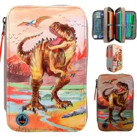 Dino World 12381 Trousse à crayons à 3 compartiments LED marron kaki