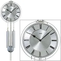 AMS 358 Horloge murale avec pendule mécanique argentée Horloge à pendule avec chiffres romains