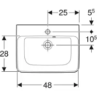 Geberit Renova Plan, lave-mains, 50x38 cm, 1 trou pour robinet, sans trop-plein, 501629 (380 mm, 500 mm)