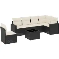vidaXL ensemble de salon de jardin 7 pièces avec coussins Noir Poly Rattan