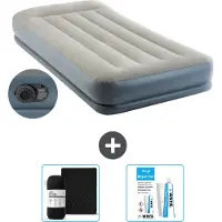 OEM Intex Lit à air - 1 personne - 99 x 191x 30 cm - Gris - Pompe incluse - Drap housse et kit de réparation
