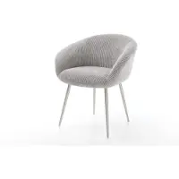 DELIFE Chaise-de-salle-à-manger Vinka-Flex avec accoudoirs côtelé gris argenté 4 pieds coniques acier inoxydable brossé ressorts ensachés