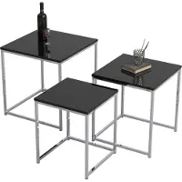 VCM 3 pces Set Side table | Table basse simple | Table canapé en métal et MDF | Table basse - Glisal