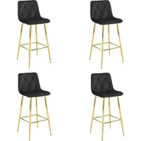 Leobert Tabouret De Bar - - Nado - Velours Noir/Pieds Dorés - 43,5 X 49 X 102 Cm - Lot De 4