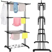 Springos Sèche-linge vertical pliable avec 3 niveaux et 24 barres - Grande capacité de séchage, surface de séchage de 17 m