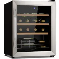 Klarstein Cave a Vin, Réfrigérateur à Vin avec Porte en Verre, Cave à Vin de Vieillissement, Zone Unique, Prosecco, Bière, Ecran Tactile, Réfrigérateur Bar, Frigo, Protection UV, 5-18°C, 16 Bouteilles