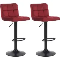 CLP Lot de 2 tabourets de bar Feni en velours, réglables en hauteur et pivotants, rouge