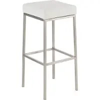 CLP Tabouret de bar Montréal : assise et structure rembourrées en similicuir, repose-pieds blanc, structure couleur acier inoxydable