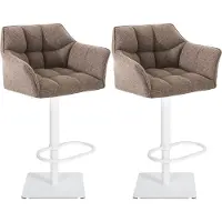 CLP Lot de 2 tabourets de bar Damaso, revêtement en tissu, pivotants et réglables en hauteur, charge maximale 240 kg, piètement marron terre, couleur blanche