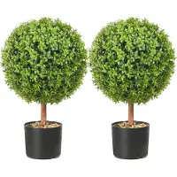OEM Buis Topiaire Artificiel 559 mm Boule de Buis Artificiel Extérieur 2 Fausses Plantes avec 10 Feuilles Remplaçables 4 Papillons Décoratifs pour Décoration Intérieur Jardin Terrasse Balcon Entrée