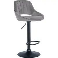 CLP Tabouret de bar Milet, revêtement en velours, réglable en hauteur, pivotant, avec dossier, gris foncé, piètement noir