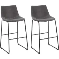 Beliani Ensemble de 2 tabourets de bar Recouvrement en tissu gris foncé Pieds en métal noir Repose-pieds industriel