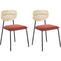 Beliani Lot de 2 chaises de salle à manger revêtement polyester orange rotin naturel avec tressage viennois pieds en métal noir sans accoudoirs