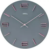 AMS 9590 Horloge murale à quartz analogique grise avec rose