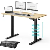 Sense7 NOJO LIGHT Bureau réglable en hauteur Électrique 120 x 60 cm Marron clair Noir Table de gaming Bureau d'ordinateur Pupitre debout Memory PC Table de travail