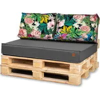 Blomster Coussins en palette 120 x 80 Set pour meubles en palette Coussin en palette résistant à l'eau Le canapé en palette complet se compose de 3 parties en couleur :