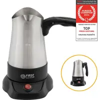 First Austria Cafetière turque , 350 ml, 800 W, cafetière expresso, cafetière moka, acier inoxydable, cafetière électrique, cafetière turque, avec poignée rabattable, noir