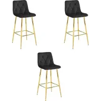 Leobert Tabouret De Bar - - Nado - Velours Noir/Pieds Dorés - 43,5 X 49 X 102 Cm - Lot De 3