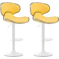 CLP - Ensemble de 2 tabourets de bar Las Vegas V2, revêtus de similicuir avec repose-pieds | Couleur : jaune, structure : blanche