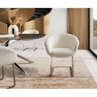 DELIFE Cantilever Vinka-Flex avec accoudoirs bouclé blanc pied cantilever plat acier inoxydable brossé ressorts ensachés