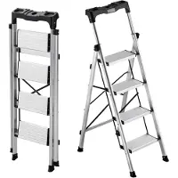 Vevor Escabeau Pliant 4 Marches Marchepied Pliable Charge 150 kg Échelle Domestique Alliage d'Aluminium pour Travaux Ménagers