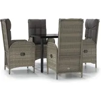 vidaXL Salon de jardin 5 pièces avec coussins noir et gris Poly rotin