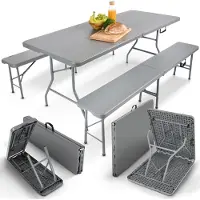 Arebos Garniture de tente à bière 3 pièces | table + 2 bancs, pliable, poignée de transport, anthracite