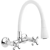 Invena Roma Mélangeur lavabo mural avec bec flexible blanc