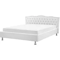 Beliani Lit blanc en 160 x 200 cm avec cadre décoratif à l'avant avec cristaux et clous