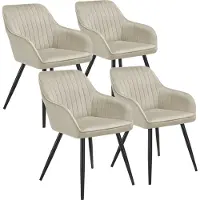 TecTake Chaise MARILYN en velours - crème/noir, Lot de 4
