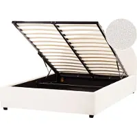 Beliani Lit avec sommier Crème Blanc Bouclé Rembourré 140 x 200 cm Sommier à lattes Repliable Tête de lit haute Classique Minimaliste Chambre à coucher