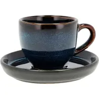 Bitz Tasse à espresso avec anse et soucoupe assortie noir/bleu