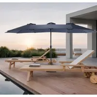 OKWISH Parasol de Jardin Rectangulaire Double Face - Grand Parasol avec Manivelle et Structure en Acier - Toile Polyester 453x267 cm - Bleu Marine