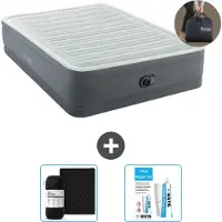 OEM Lit double - 2 personnes - 152 x 203 x 46 cm - Gris - Avec pompe - Linge de lit et kit de réparation