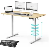 Sense7 NOJO LIGHT Bureau Réglable en Hauteur Electriquement Stable Ergonomique Pour Gamer Home-Office MemorySystem 120 x 60 cm, Capacité de Charge 70kg Marron Clair Blanc