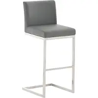 CLP Tabouret de bar Paros avec revêtement en similicuir, repose-pieds en acier inoxydable, charge maximale 240 kg, gris