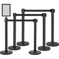 Vevor Poteau de Guidage 6PCs 93 cm Barrière de Balisage pour Contrôle de Foules avec 4 Rubans Rétractables 200 cm pour Délimitation Séparation File d'Attente en Public École Théâtre Hôtel Exposition