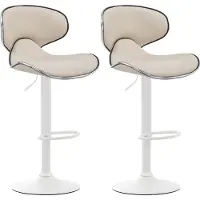 CLP - Ensemble de 2 tabourets de bar Las Vegas V2, revêtus de similicuir avec repose-pieds | Couleur : crème, structure : blanc