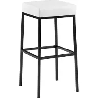 CLP Tabouret de bar Montréal : assise et structure rembourrées en similicuir, avec repose-pieds blanc ; structure de couleur noire