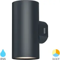 Braytron Applique murale LED d'extérieur , cylindrique, ronde, 2 x 9 W, IP65, 3-en-1, éclairage vers le haut et vers le bas, lampe d'extérieur