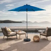 OKWISH Parasol de Jardin Rond Double Face - Grand Parasol avec Manivelle et Structure en Acier - Toile Polyester 264x264 cm - Bleu