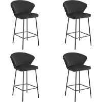 Leobert Tabouret De Bar - - Gatta - Velours Noir/Pieds Noirs - Lot De 4