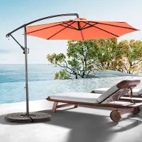 OKWISH Parasol de Jardin Rond Double Face - Grand Parasol avec Manivelle et Structure en Acier - Toile Polyester 294x294 cm - Orange