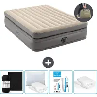 OEM Intex Lit à air - 2 personnes - 152 x 203 x 51 cm - Gris - Pompe incluse - Drap housse - Baiser - Kit de réparation et protection d'oreiller