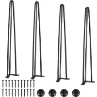 Vevor Pied de Table en Épingle à Cheveux 4PCS Pieds de Bureau 71 cm Acier Massif Capacité Charge 408 kg Pieds de Meubles 3 Tiges Noirs avec Vis et Patins Protecteurs pour Maison Bureau Salle à Manger