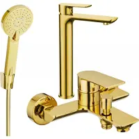 Mexen Alfa R40 Set de mitigeurs de lavabo et de baignoire avec accessoires, or (745713R40-50)