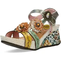 LAURA VITA Sandales à lanières beige / marron / menthe / mandarine