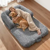 Vevor Lit pour Chien Humain 181x111x22 cm Panier Géant pour Chien en Mousse Mémoire Forme Orthopédique avec Poche Latérale