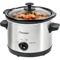 Bestron Mijoteuse , avec 3 programmes, récipient en céramique et couvercle en verre, pour 2 personnes, capacité de 1,5L, lavable au lave-vaisselle, 120 Watts, couleur : argenté